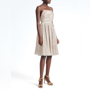 Banana Republic Heritage Pleated Halter Fit-and-Flare Dress,Champagne Size 10P